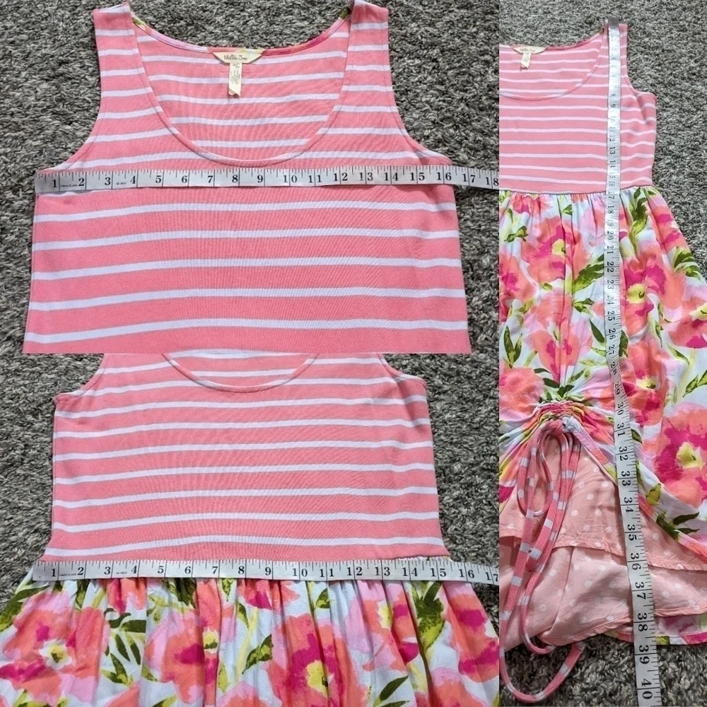 ✨3/$15 Matilda Jane blue grey floral cinch accent scoop neck sleeveless dress M - Picture 7 of 9